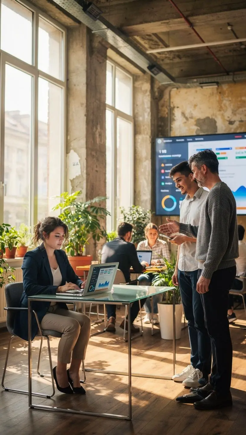 Imagine stilizată cu o roată dințată și un ceas simbolizând economisirea timpului prin automatizare