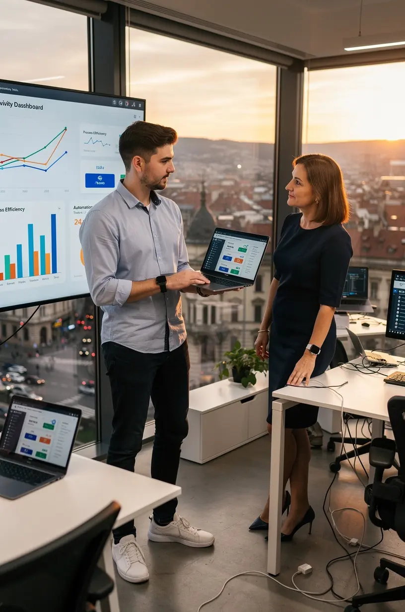 Diagramă ce ilustrează fluxul de automatizare a proceselor software pentru creșterea productivității