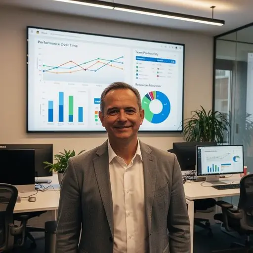 Interfață grafică cu diagrame comparative ale eficienței înainte și după implementarea automatizării